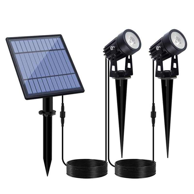 APONUO Metal Solar Spot Lights Outdoor with 9.8ft Cable Solar Powered Landscape Lighting Low Voltage IP65 Waterproof Auto On/Off for Outside Garden Yard Landscape Pathway Garage-Cool White(2-in-1) - Image 1
